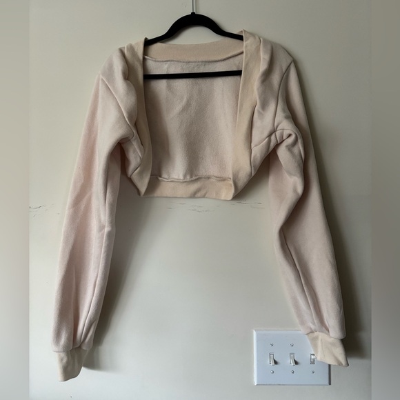 Crop Bolero Sweatshirt Cardigan - Cream - Picture 1 of 5